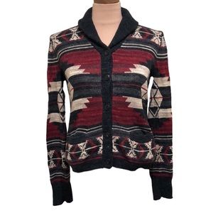 Ralph Lauren Denim & Supply Cardigan Sweater Size Medium Gray Red Navajo